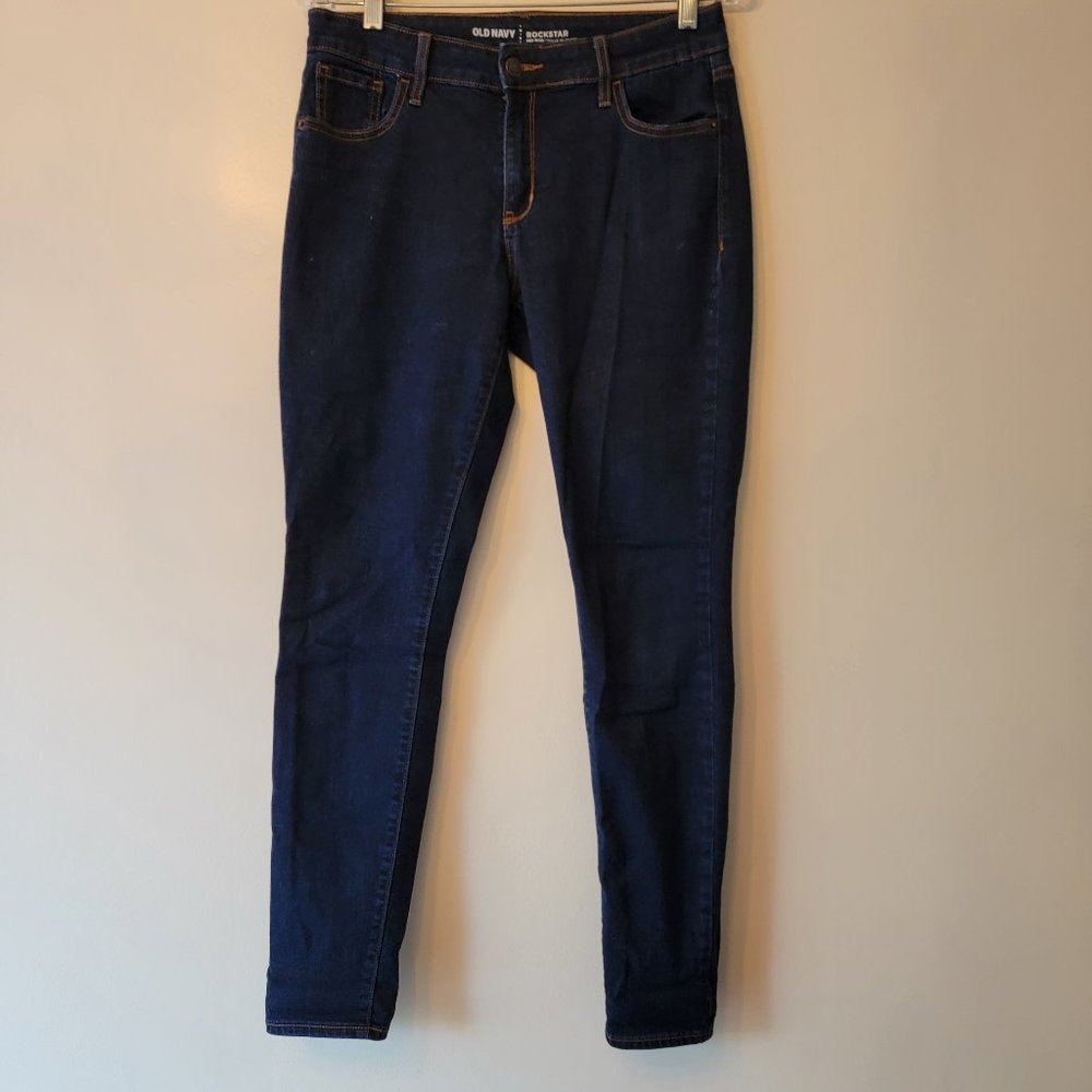 Old Navy, Mid-Rise, Dark Wash, Rockstar Skinny Jeans, Size 8